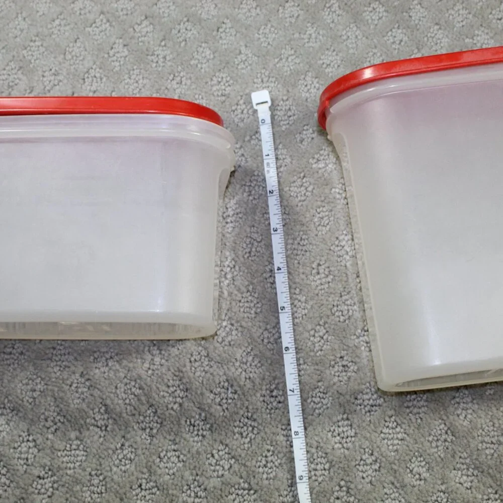 Vintage Tupperware Mid Century Set of 2 (4 piece) Oval Containers Red Lids